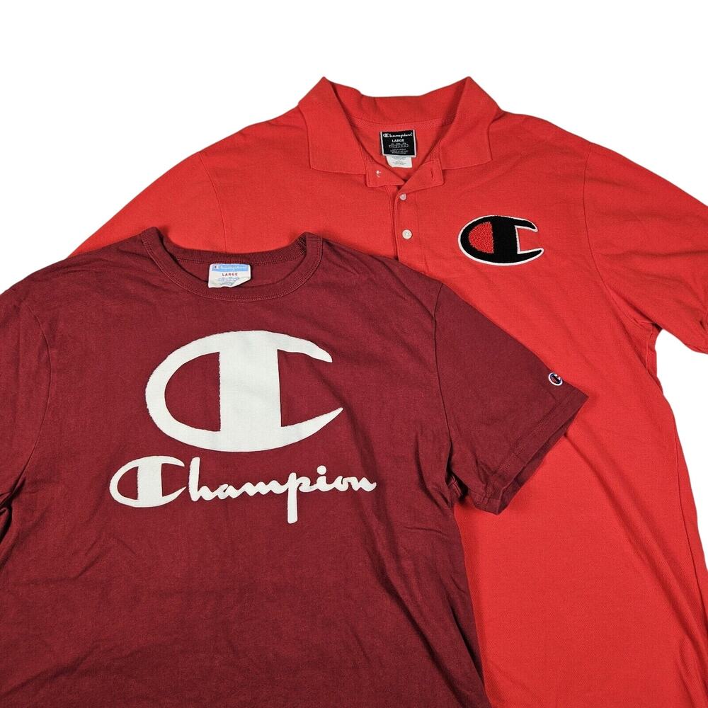 Bundle Champion Shirts Mens L Polo T-Shirt Lot Of 2 Big C Chenille Logo Active